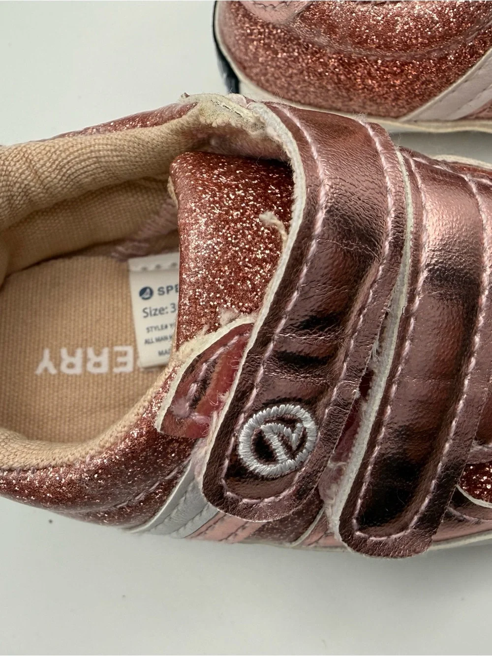 Sperry Toddler Rose Gold Glitter Velcro Sneakers